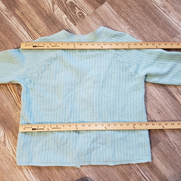 Croft Barrow Womens L Open Cropped Knit Sweater Blue 3/4 Sleeve Missing Button - Picture 7 of 12